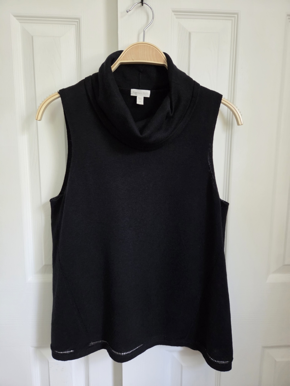 Garnet Hill Linen & Organic Cotton Sleeveless Black Cowl Neck Sweater, Medium